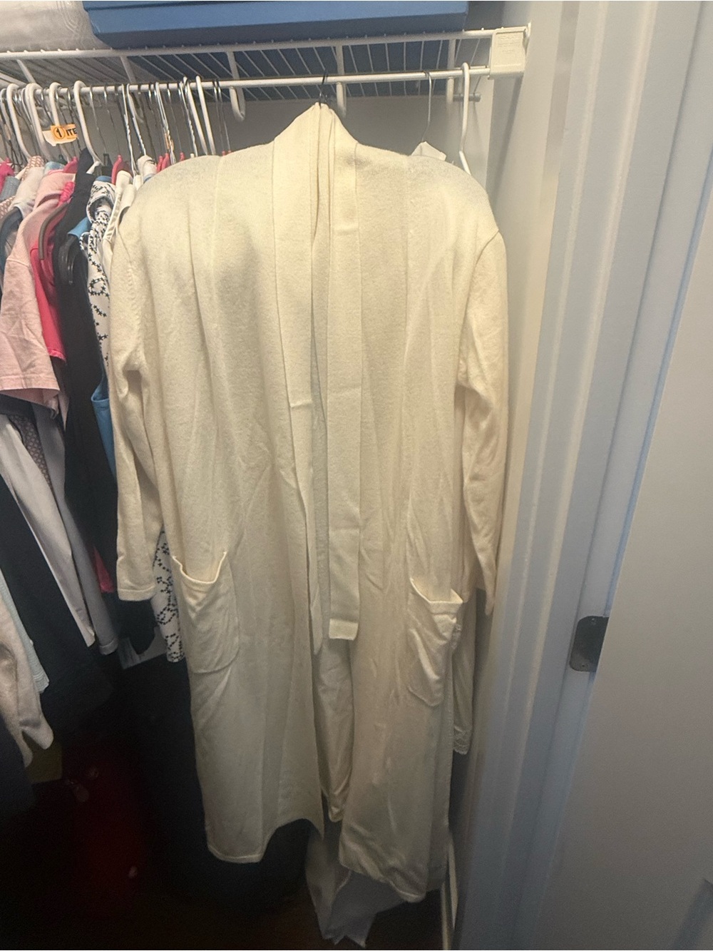 Women's Cream Open-Front Robe with Tie and Pockets